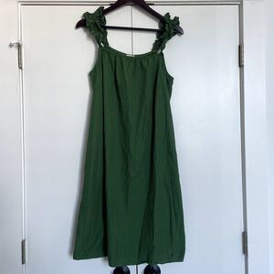 Nation LTD Dress Medium Green Elena Frilly Ruffle Midi Sustainable Stripe Modern